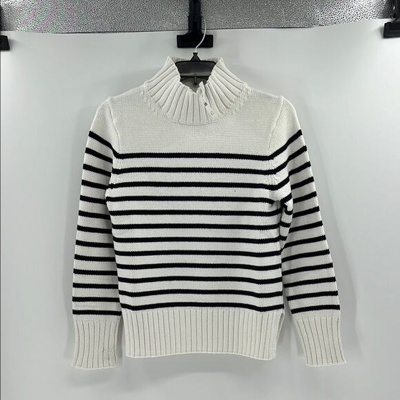 J. Crew Women's Cotton turtleneck sweater in stripe - Ivory/Black - XS - NWT - Picture 1 of 9